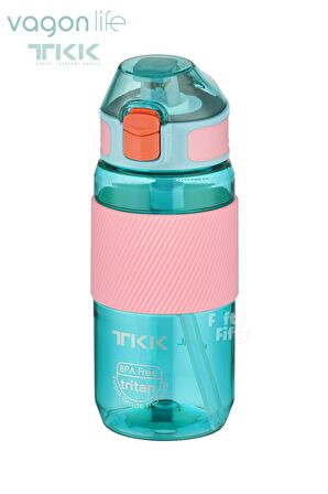 TKK 500 ML Kalın Isırılamaz Pipetli Bpa İçermeyen Taşıma Kulplu Tritan Su Matarası FFTKK1003-500ML