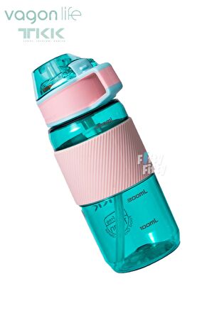 TKK 500 ML Kalın Isırılamaz Pipetli Bpa İçermeyen Taşıma Kulplu Tritan Su Matarası FFTKK1003-500ML