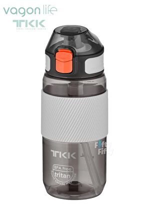 TKK 500 ML Kalın Isırılamaz Pipetli Bpa İçermeyen Taşıma Kulplu Tritan Su Matarası FFTKK1003-500ML