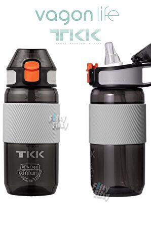 TKK 500 ML Kalın Isırılamaz Pipetli Bpa İçermeyen Taşıma Kulplu Tritan Su Matarası FFTKK1003-500ML