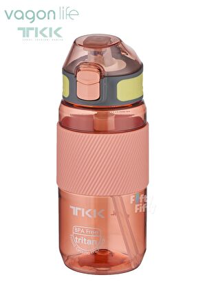 TKK 500 ML Kalın Isırılamaz Pipetli Bpa İçermeyen Taşıma Kulplu Tritan Su Matarası FFTKK1003-500ML