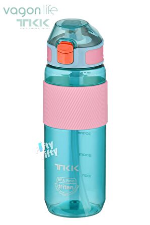 TKK 700 ML Kalın Isırılamaz Pipetli Bpa İçermeyen Taşıma Kulplu Tritan Su Matarası FFTKK1003-700ML