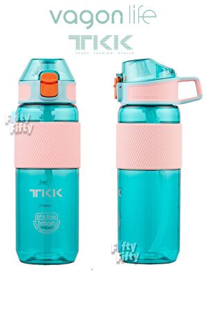TKK 700 ML Kalın Isırılamaz Pipetli Bpa İçermeyen Taşıma Kulplu Tritan Su Matarası FFTKK1003-700ML