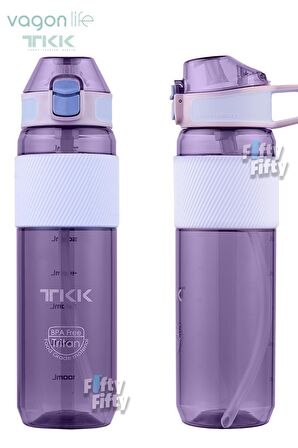 TKK 800 ML Kalın Isırılamaz Pipetli Bpa İçermeyen Taşıma Kulplu Tritan Su Matarası FFTKK1003-800ML