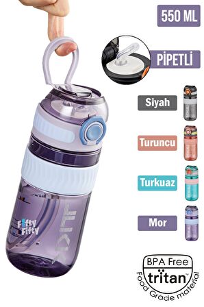 TKK 550 ML Pipetli Bpa İçermeyen Taşıma Kulplu Tritan Su Matarası FFTKK1016-550MLPipetli