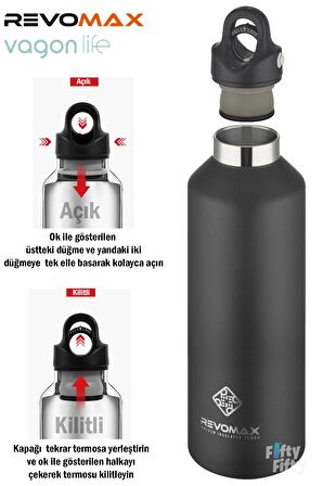 Revomax 950 ML Büyük Kapasiteli Özel Kapak Sistemli 18saat Sıcak/36 Saat Soğuk  Çelik Termos -950ML 