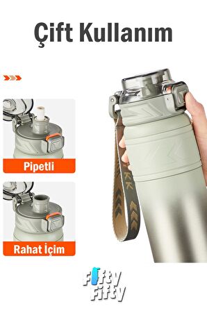 TKK 900 ML Çelik Termos Çift Kullanım Pipetli/Rahat İçim -12/24 Sıcak-Soğuk- Yalıtım -TKK2025900ML