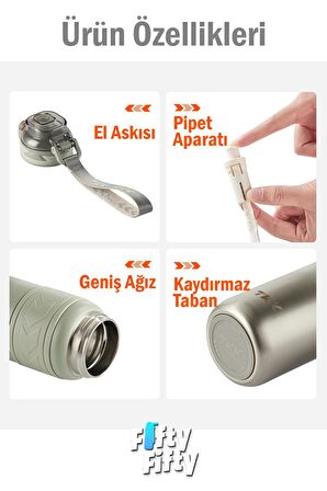 TKK 900 ML Çelik Termos Çift Kullanım Pipetli/Rahat İçim -12/24 Sıcak-Soğuk- Yalıtım -TKK2025900ML