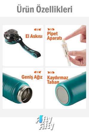 TKK 900 ML Çelik Termos Çift Kullanım Pipetli/Rahat İçim -12/24 Sıcak-Soğuk- Yalıtım -TKK2025900ML