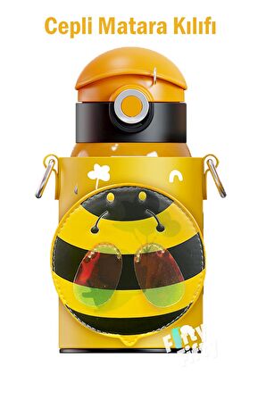 CocoSmile Özel Kutulu Kılıflı 470 ML Pipetli Çelik Termos -Boyun Askılı- 4 Farklı Model  csKılıflı