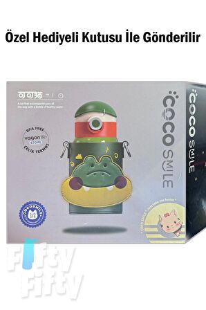 CocoSmile Özel Kutulu Kılıflı 470 ML Pipetli Çelik Termos -Boyun Askılı- 4 Farklı Model  csKılıflı