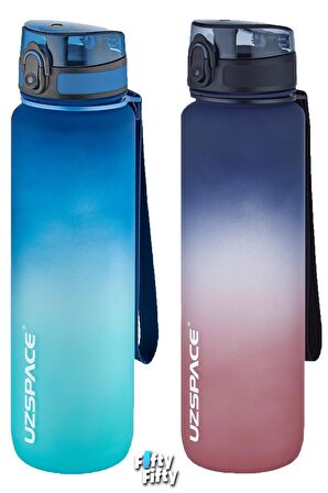 Uzspace 2'li Tritan Matara Seti 1000ml BÜYÜK BOY Çift Renk Softtouch FF Collection Tritan Su Matarası