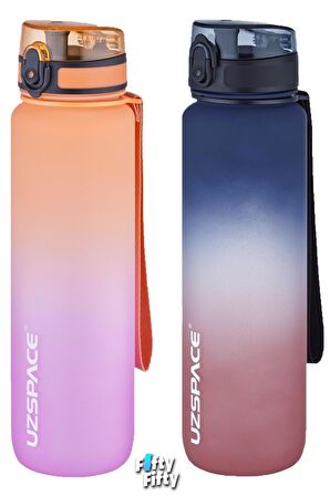 Uzspace 2'li Tritan Matara Seti 1000ml BÜYÜK BOY Çift Renk Softtouch FF Collection Tritan Su Matarası