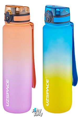 Uzspace 2'li Tritan Matara Seti 1000ml BÜYÜK BOY Çift Renk Softtouch FF Collection Tritan Su Matarası
