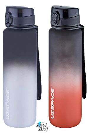 Uzspace 2'li Tritan Matara Seti 1000ml BÜYÜK BOY Çift Renk Softtouch FF Collection Tritan Su Matarası