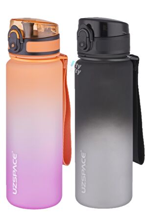 Uzspace 2'li Tritan Matara Seti 500 ml Çift Renk Softtouch FF Collection Tritan Su Matarası