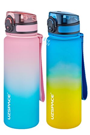 Uzspace 2'li Tritan Matara Seti 500 ml Çift Renk Softtouch FF Collection Tritan Su Matarası