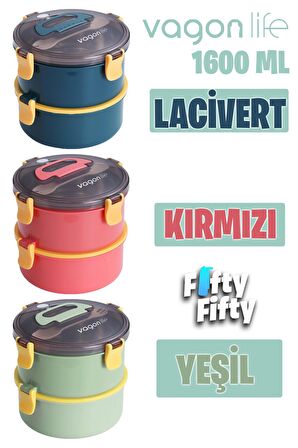 Vagonlife 1600 ML İki Kat Yuvarlak Paslanmaz Çelik Bento Lunch Box Yeni Nesil Sefer Tası-ÇatallıKaşık-397