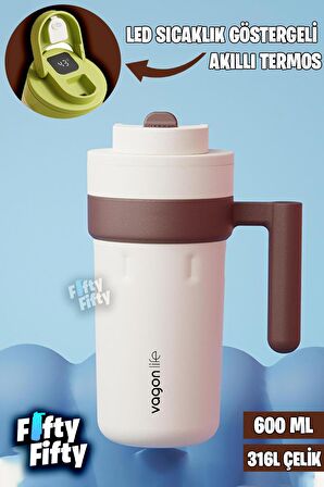 Vagonlife 600 ML LED Sıcaklık Göstergeli Akıllı Çelik Termos Kulplu -Kahve Bardağı-Mug-FFVGN2009