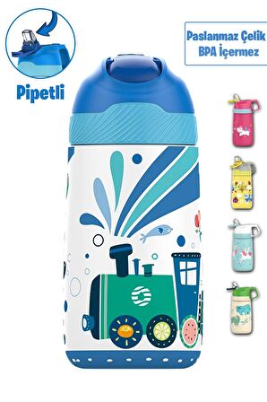 Vagonlife 2'Lİ SET 350 ML Çocuk Pipetli Çelik Matara Paslanmaz Çelik Termos 5 Farklı Renk 2055-350ML