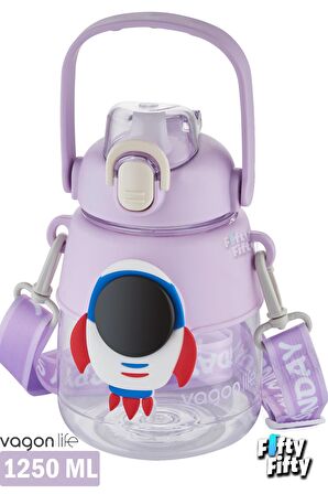 Vagonlife Silikon Pipetli 1250 ML Büyük Boy Askılı Ve Kulplu Su Matarası -Çıkartma Hediyeli-FFVGN6276-1250ML