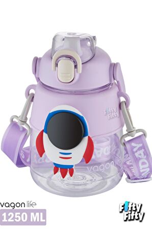 Vagonlife Silikon Pipetli 1250 ML Büyük Boy Askılı Ve Kulplu Su Matarası -Çıkartma Hediyeli-FFVGN6276-1250ML