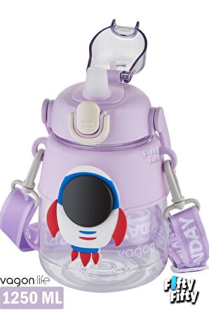 Vagonlife Silikon Pipetli 1250 ML Büyük Boy Askılı Ve Kulplu Su Matarası -Çıkartma Hediyeli-FFVGN6276-1250ML