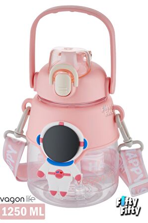 Vagonlife Silikon Pipetli 1250 ML Büyük Boy Askılı Ve Kulplu Su Matarası -Çıkartma Hediyeli-FFVGN6276-1250ML