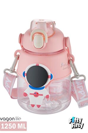 Vagonlife Silikon Pipetli 1250 ML Büyük Boy Askılı Ve Kulplu Su Matarası -Çıkartma Hediyeli-FFVGN6276-1250ML