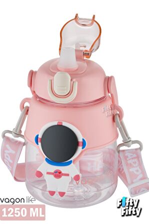 Vagonlife Silikon Pipetli 1250 ML Büyük Boy Askılı Ve Kulplu Su Matarası -Çıkartma Hediyeli-FFVGN6276-1250ML