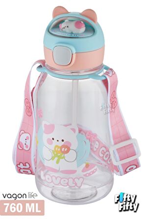 Vagonlife Pipetli 760 ML Boyun Askılı Çocuk Su Matarası 3D Hayvan Figürlü-FFVGN2021-760ML