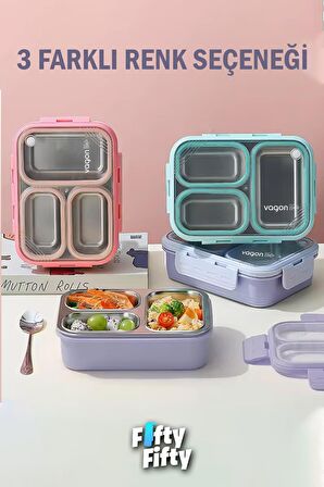 Vagonlife Lunch Box 620 ML Tek Kat Üç Bölmeli Metal Kaşıklı Yeni Nesil Sefer Tası-FFLBOX7097