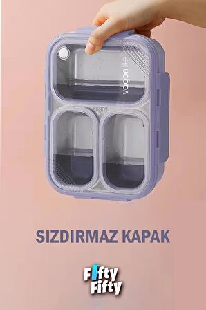 Vagonlife Lunch Box 620 ML Tek Kat Üç Bölmeli Metal Kaşıklı Yeni Nesil Sefer Tası-FFLBOX7097