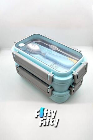 Vagonlife Lunch Box 1200 ML İki Kat Üç Bölme Paslanmaz Çelik-Metal Kaşıklı-FFLBOX2215