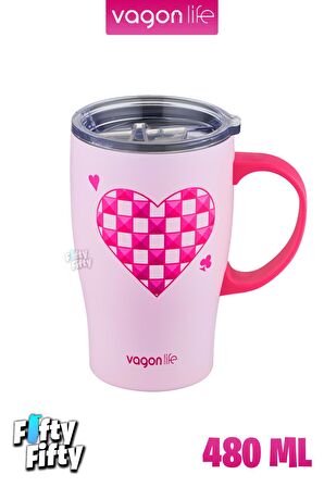 Vagonlife Travel Mug 480 ML Paslanmaz Çelik Termos Yalıtımlı Kulplu Kupa Kahve Bardağı-FFVGN8136480ML