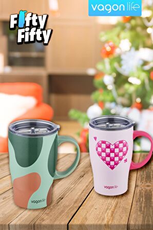 Vagonlife Travel Mug 480 ML Paslanmaz Çelik Termos Yalıtımlı Kulplu Kupa Kahve Bardağı-FFVGN8136480ML