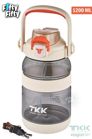 TKK 1200 ML Tek Kapak Çift Kullanım Pipetli/Rahat İçim Tritan Su Matarası-FFTKK1026-1200ML