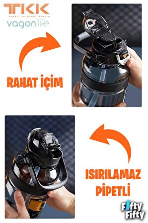 TKK 1200 ML Tek Kapak Çift Kullanım Pipetli/Rahat İçim Tritan Su Matarası-FFTKK1026-1200ML