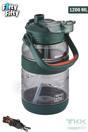 TKK 1200 ML Tek Kapak Çift Kullanım Pipetli/Rahat İçim Tritan Su Matarası-FFTKK1026-1200ML