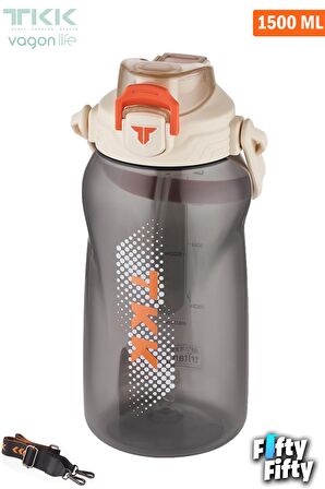 TKK 1500 ML Tek Kapak Çift Kullanım Pipetli/Rahat İçim Tritan Su Matarası-FFTKK1027-1500ML