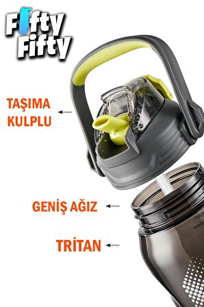 TKK 1500 ML Tek Kapak Çift Kullanım Pipetli/Rahat İçim Tritan Su Matarası-FFTKK1027-1500ML