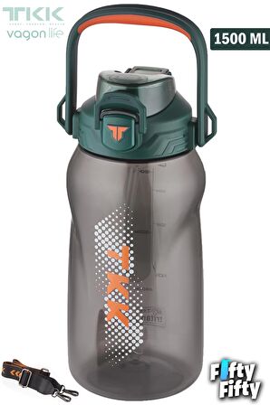 TKK 1500 ML Tek Kapak Çift Kullanım Pipetli/Rahat İçim Tritan Su Matarası-FFTKK1027-1500ML