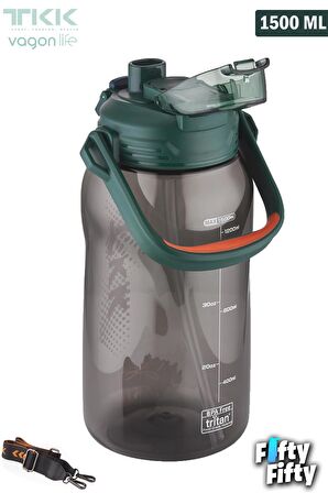 TKK 1500 ML Tek Kapak Çift Kullanım Pipetli/Rahat İçim Tritan Su Matarası-FFTKK1027-1500ML