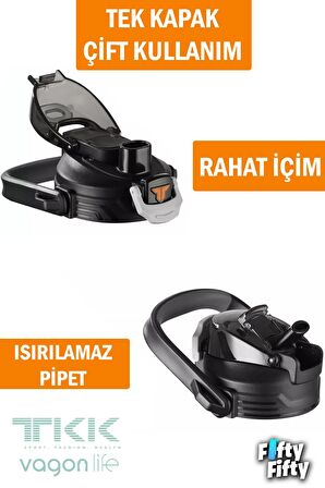 TKK 2000 ML Tek Kapak Çift Kullanım Pipetli/Rahat İçim Tritan Su Matarası-FFTKK1028-2000ML