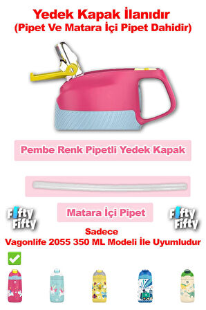 Vagonlife Pipetli Yedek Kapak + Matara İçi Pipet (Sadece 2055 350 ML Çocuk Termosu İle Uyumludur)