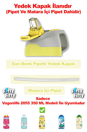 Vagonlife Pipetli Yedek Kapak + Matara İçi Pipet (Sadece 2055 350 ML Çocuk Termosu İle Uyumludur)