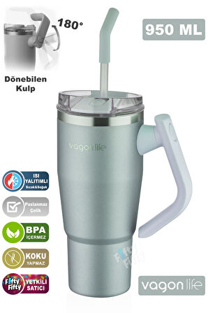 Vagonlife Rotate Handle Tumbler Cup 0.94ML/34oz Pipetli/Rahat İçim Vakumlu Paslanmaz Çelik Termos-FFVGN1007-950ML