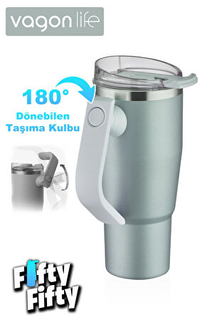 Vagonlife Rotate Handle Tumbler Cup 0.94ML/34oz Pipetli/Rahat İçim Vakumlu Paslanmaz Çelik Termos-FFVGN1007-950ML