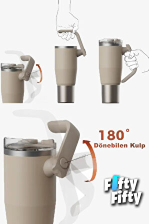 Vagonlife Rotate Handle Tumbler Cup 0.94ML/34oz Pipetli/Rahat İçim Vakumlu Paslanmaz Çelik Termos-FFVGN1007-950ML