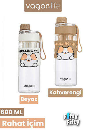 600 ML Rahat İçim (Pipetsiz) Çevir Aç Kapak Taşıma Kulplu Çocuk Su Matarası -VGN2020NEW600ML